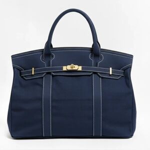 Boatkin Canvas Boat Tote – SOLID BLUE Trim with Free Lock, Key & Makeup Pouch